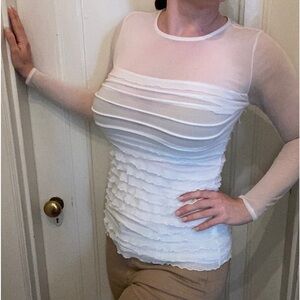 Feminine Ruffles Layered Blouse Sheer Sleeves